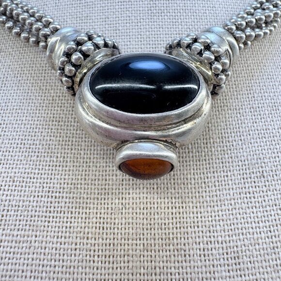 Joseph Esposito Sterling Silver 925 Black Onyx Amber Beaded Necklace 18.5" - Picture 4 of 15